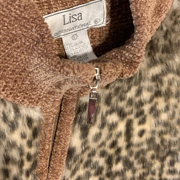 Vtg L Chenille Animal Print Faux Fur Sweater Jacket - Picture 2 of 12